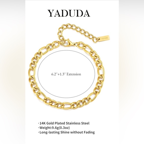 Women 14K Gold Plated Bracelet Adjustable Stainless Steel Link - Picture 6 of 7